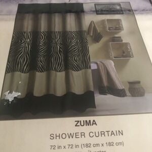 Zebra Fabric Shower Curtain Zuma 72" Taupe Black NWT Designer Animal Print